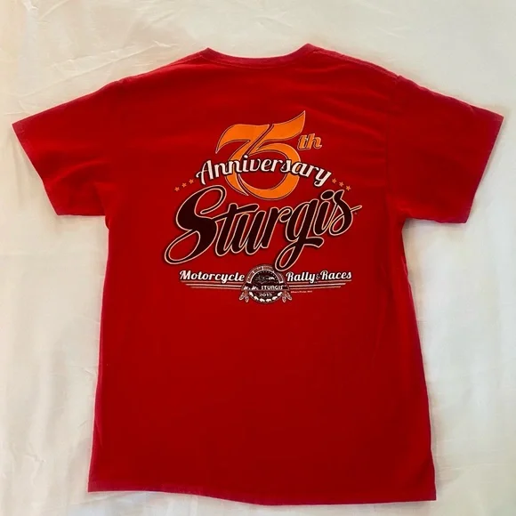 Tom’s T’s Red 75th Annual Sturgis Bike Week  T-Shirt - Picture 2 of 4